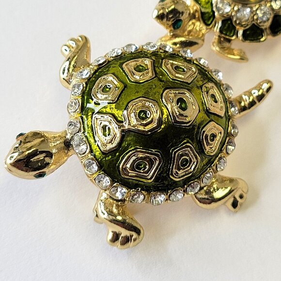 Tortoises Turtles Brooch Gold Tone Green Turtle Brooch - Picture 2 of 10